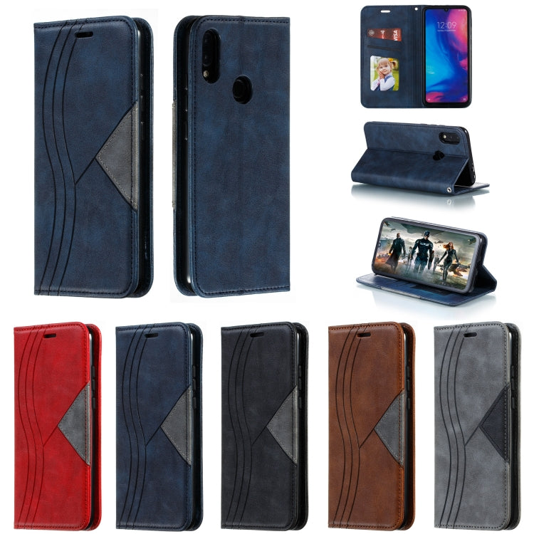 For Xiaomi Redmi Note 7 Splicing Color Magnetic Hem Horizontal Flip Leather Case with Holder & Card Slots