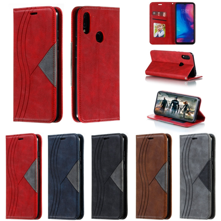 For Xiaomi Redmi Note 7 Splicing Color Magnetic Hem Horizontal Flip Leather Case with Holder & Card Slots