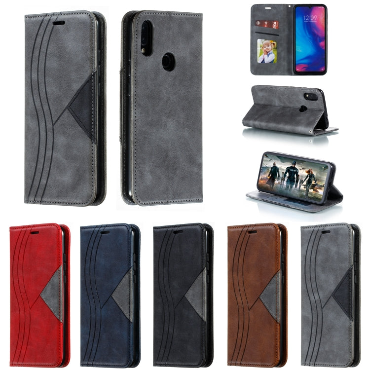 For Xiaomi Redmi Note 7 Splicing Color Magnetic Hem Horizontal Flip Leather Case with Holder & Card Slots