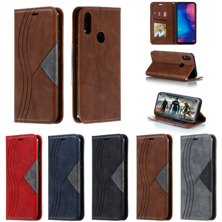 For Xiaomi Redmi Note 7 Splicing Color Magnetic Hem Horizontal Flip Leather Case with Holder & Card Slots