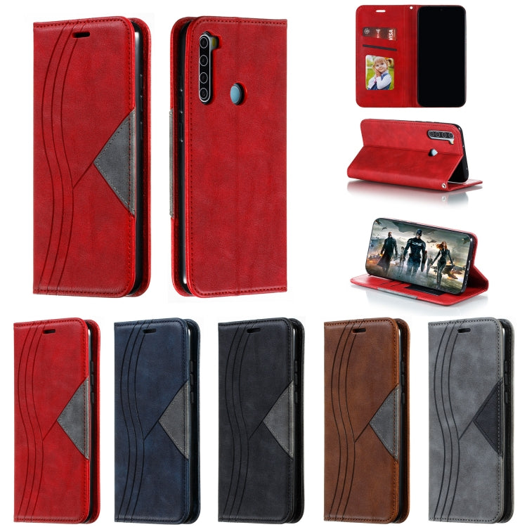 For Xiaomi Redmi Note 8 Splicing Color Magnetic Hem Horizontal Flip Leather Case with Holder & Card Slots