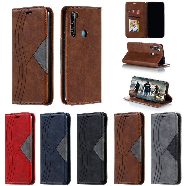 For Xiaomi Redmi Note 8 Splicing Color Magnetic Hem Horizontal Flip Leather Case with Holder & Card Slots
