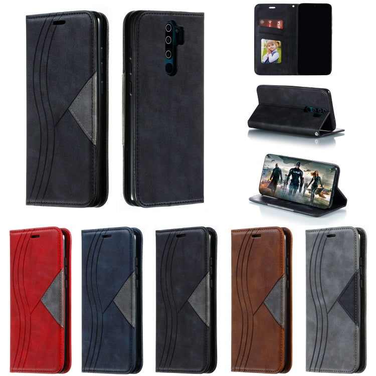 For Xiaomi Redmi Note 8 Pro Splicing Color Magnetic Hem Horizontal Flip Leather Case with Holder & Card Slots