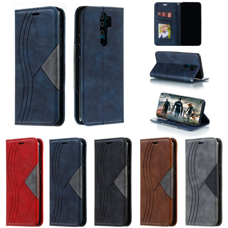 For Xiaomi Redmi Note 8 Pro Splicing Color Magnetic Hem Horizontal Flip Leather Case with Holder & Card Slots