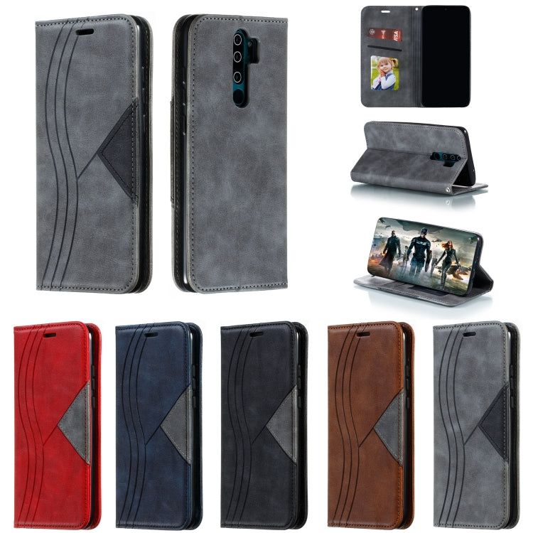 For Xiaomi Redmi Note 8 Pro Splicing Color Magnetic Hem Horizontal Flip Leather Case with Holder & Card Slots