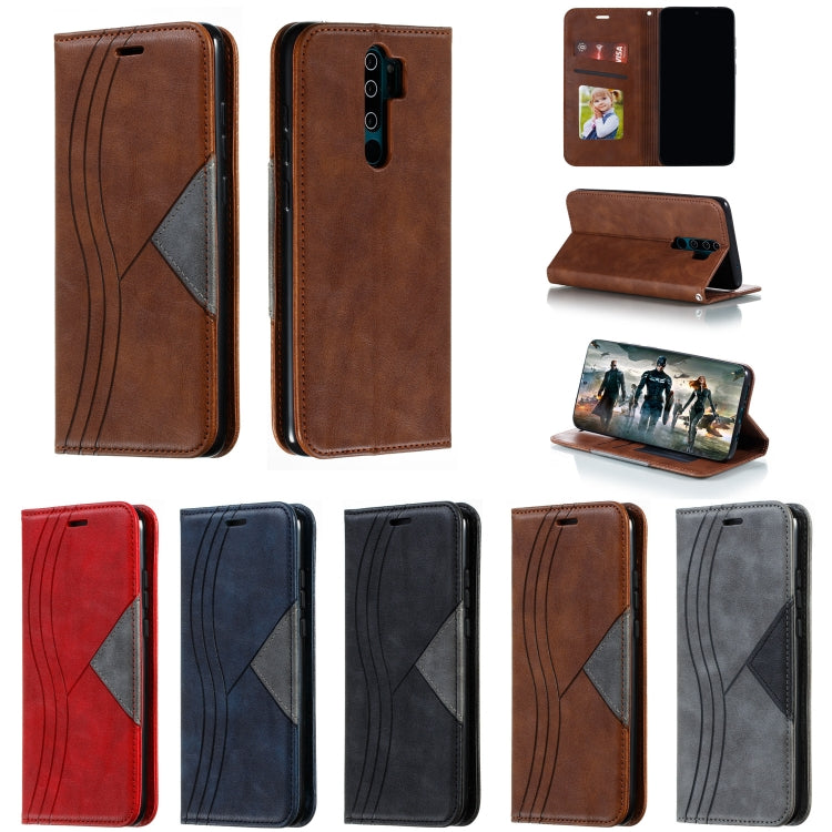 For Xiaomi Redmi Note 8 Pro Splicing Color Magnetic Hem Horizontal Flip Leather Case with Holder & Card Slots