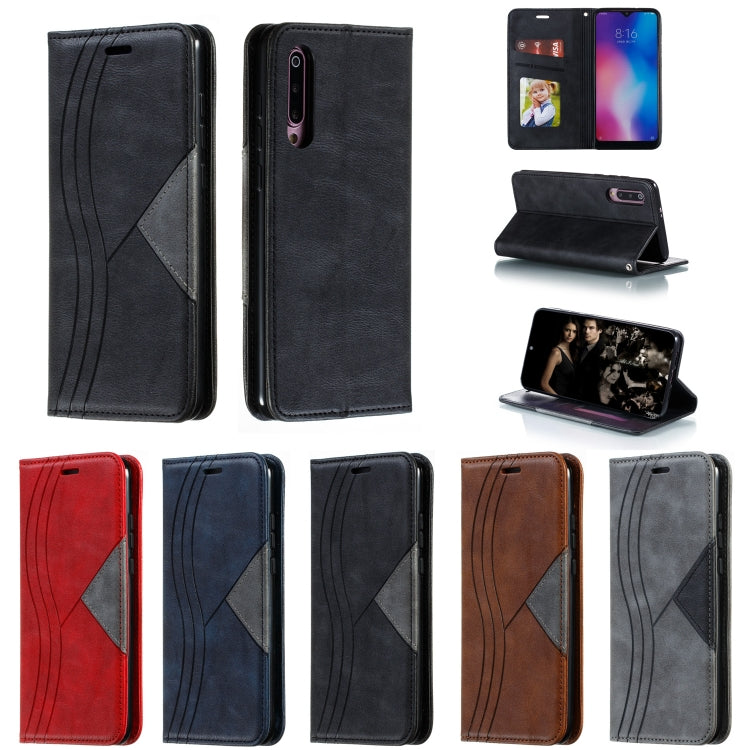 For Xiaomi 9 Pro Splicing Color Magnetic Hem Horizontal Flip Leather Case with Holder & Card Slots