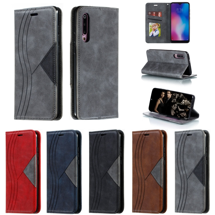 For Xiaomi 9 Pro Splicing Color Magnetic Hem Horizontal Flip Leather Case with Holder & Card Slots