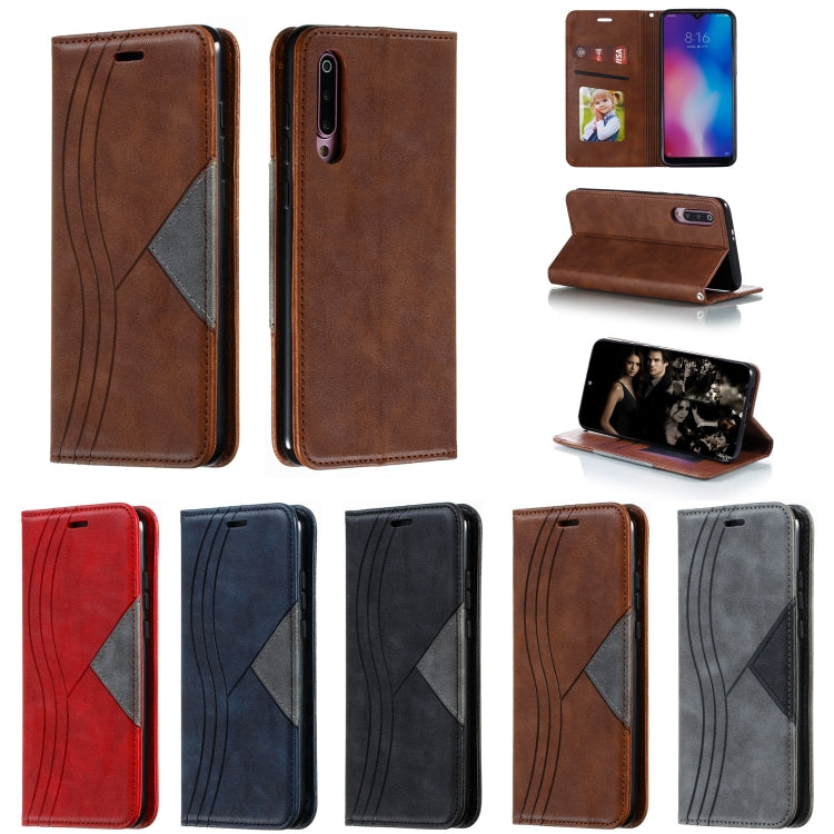 For Xiaomi 9 Pro Splicing Color Magnetic Hem Horizontal Flip Leather Case with Holder & Card Slots