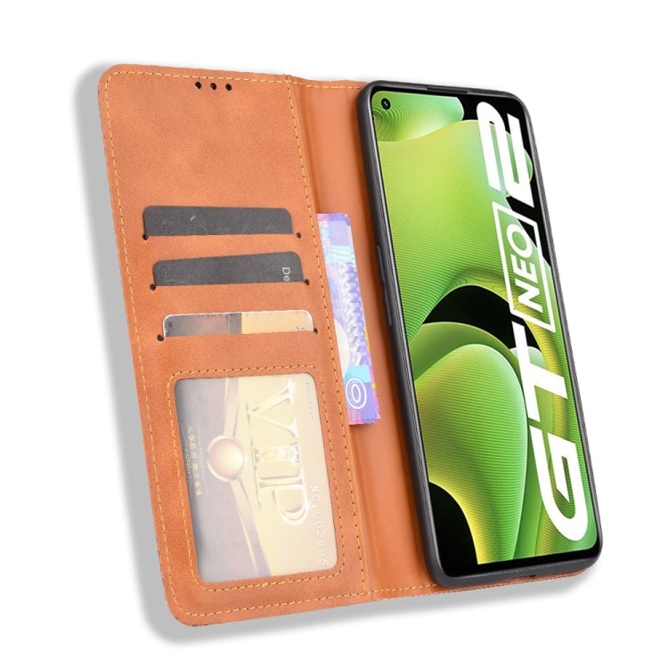 For OPPO Realme GT Neo2 Magnetic Buckle Retro Crazy Horse Texture Horizontal Flip Phone Leather Case with Holder & Card Slots & Photo Frame