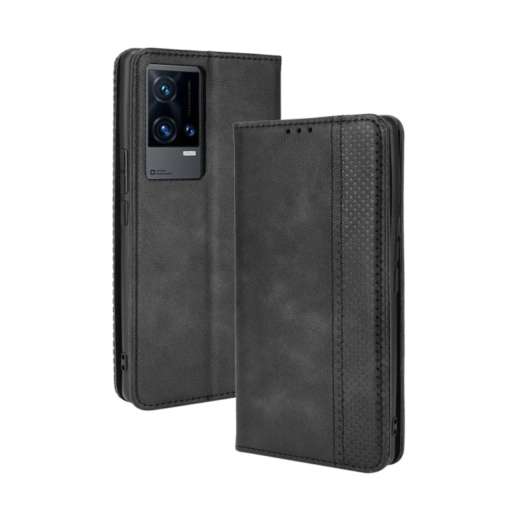 For vivo iQOO 8 Pro Magnetic Buckle Retro Crazy Horse Texture Horizontal Flip Phone Leather Case with Holder & Card Slots & Photo Frame