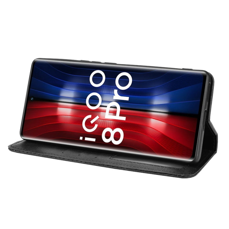 For vivo iQOO 8 Pro Magnetic Buckle Retro Crazy Horse Texture Horizontal Flip Phone Leather Case with Holder & Card Slots & Photo Frame