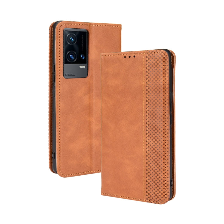 For vivo iQOO 8 Pro Magnetic Buckle Retro Crazy Horse Texture Horizontal Flip Phone Leather Case with Holder & Card Slots & Photo Frame