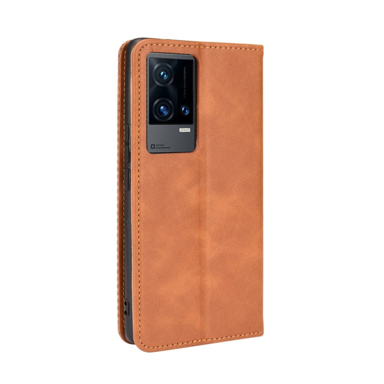 For vivo iQOO 8 Pro Magnetic Buckle Retro Crazy Horse Texture Horizontal Flip Phone Leather Case with Holder & Card Slots & Photo Frame