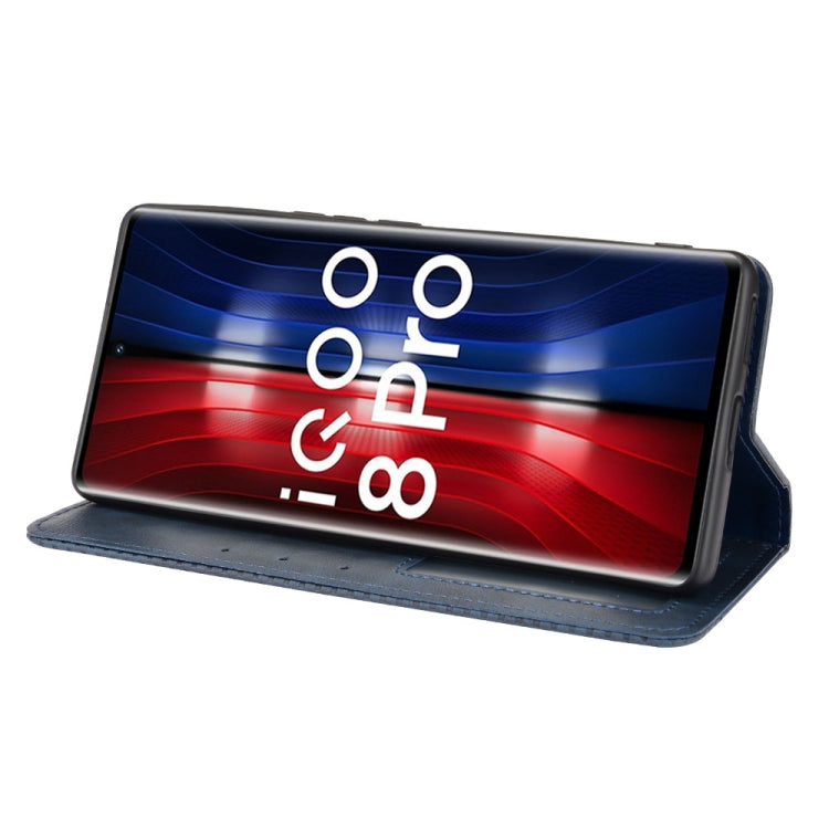 For vivo iQOO 8 Pro Magnetic Buckle Retro Crazy Horse Texture Horizontal Flip Phone Leather Case with Holder & Card Slots & Photo Frame