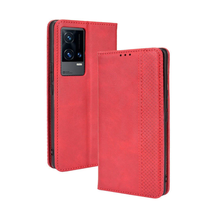 For vivo iQOO 8 Pro Magnetic Buckle Retro Crazy Horse Texture Horizontal Flip Phone Leather Case with Holder & Card Slots & Photo Frame