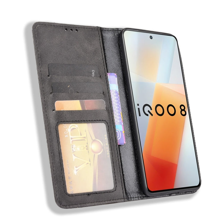 For vivo iQOO 8 Magnetic Buckle Retro Crazy Horse Texture Horizontal Flip Phone Leather Case with Holder & Card Slots & Photo Frame