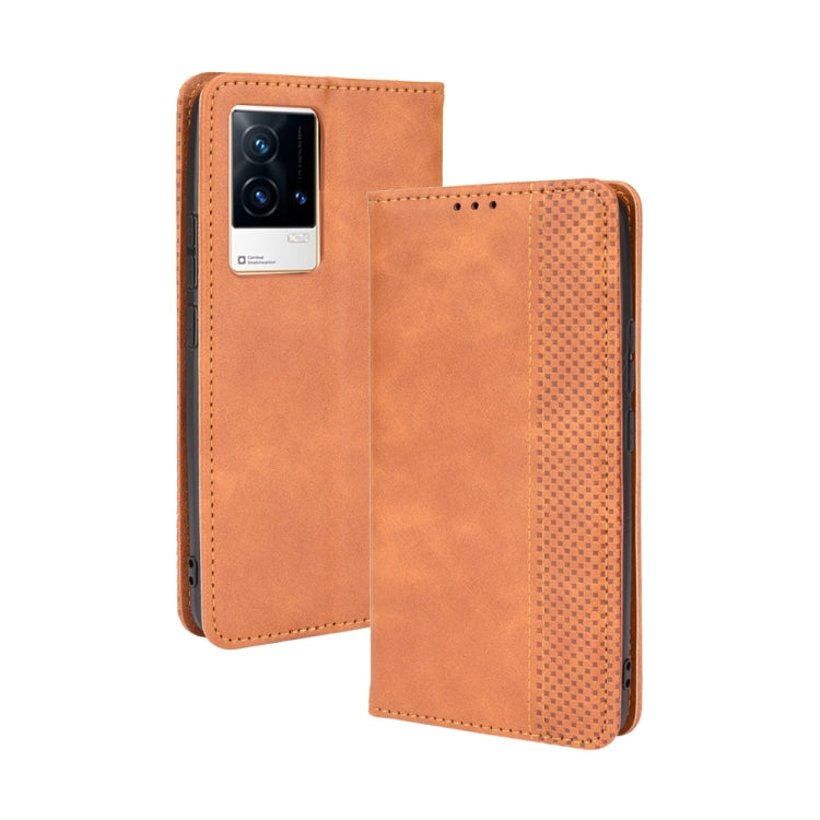 For vivo iQOO 8 Magnetic Buckle Retro Crazy Horse Texture Horizontal Flip Phone Leather Case with Holder & Card Slots & Photo Frame