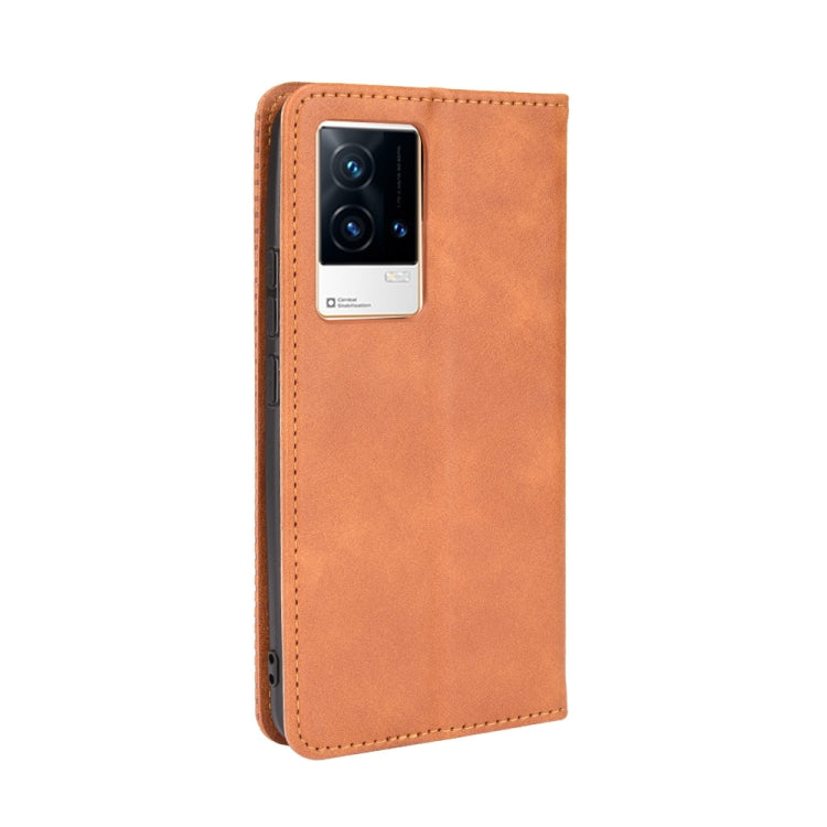 For vivo iQOO 8 Magnetic Buckle Retro Crazy Horse Texture Horizontal Flip Phone Leather Case with Holder & Card Slots & Photo Frame