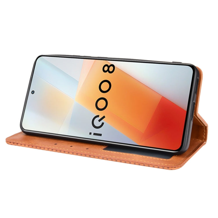 For vivo iQOO 8 Magnetic Buckle Retro Crazy Horse Texture Horizontal Flip Phone Leather Case with Holder & Card Slots & Photo Frame
