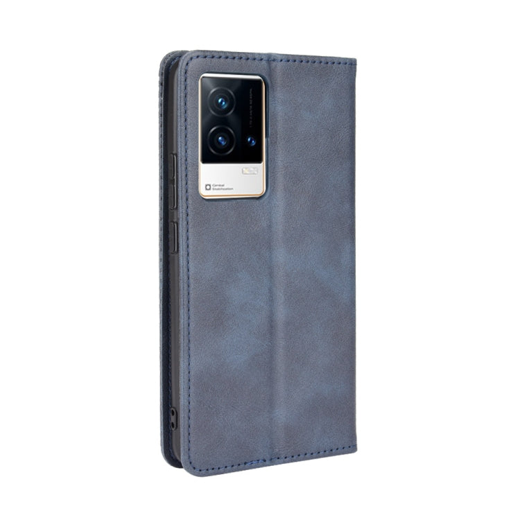 For vivo iQOO 8 Magnetic Buckle Retro Crazy Horse Texture Horizontal Flip Phone Leather Case with Holder & Card Slots & Photo Frame