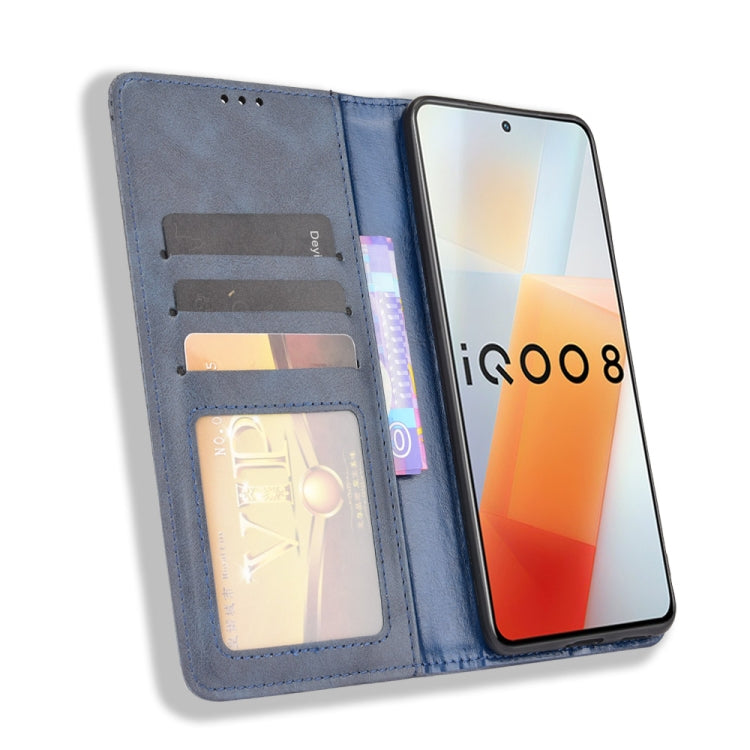 For vivo iQOO 8 Magnetic Buckle Retro Crazy Horse Texture Horizontal Flip Phone Leather Case with Holder & Card Slots & Photo Frame
