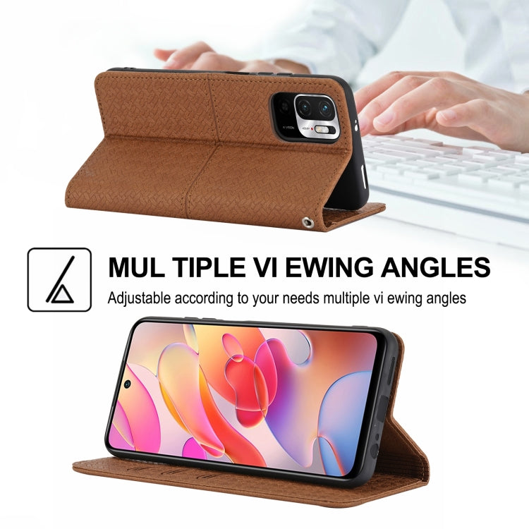 For Xiaomi Redmi Note 11 Woven Texture Stitching Magnetic Horizontal Flip PU Leather Phone Case