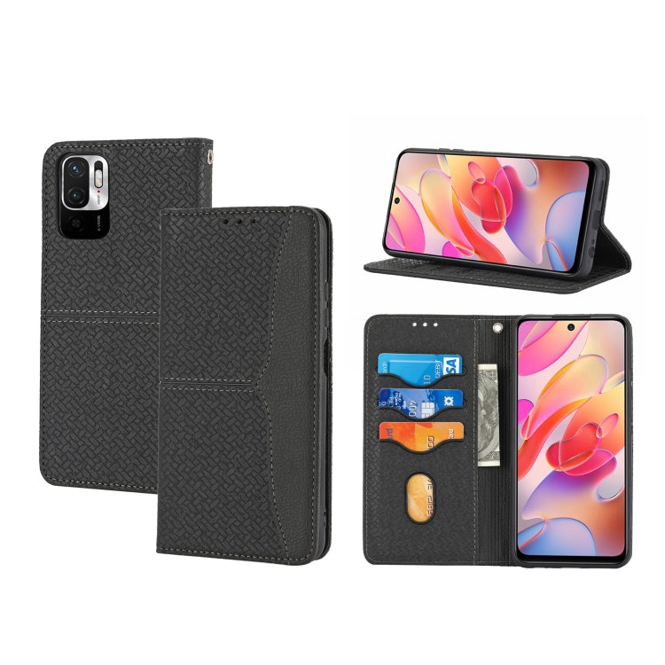 For Xiaomi Redmi Note 11 Woven Texture Stitching Magnetic Horizontal Flip PU Leather Phone Case