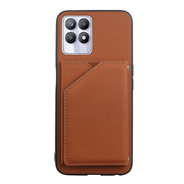 For OPPO Realme 8i Skin Feel PU + TPU + PC Back Cover Shockproof Phone Case with Card Slots & Holder & Photo Frame