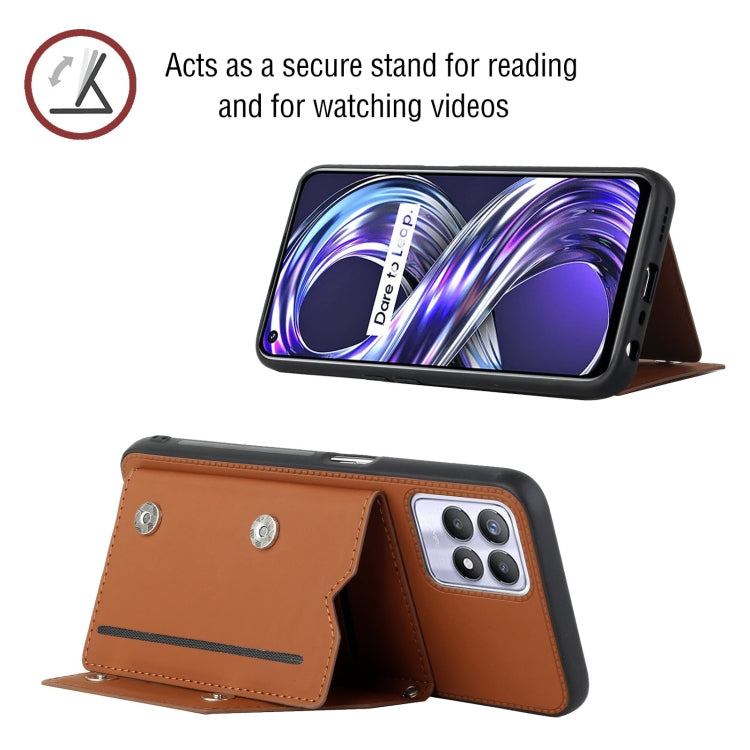 For OPPO Realme 8i Skin Feel PU + TPU + PC Back Cover Shockproof Phone Case with Card Slots & Holder & Photo Frame