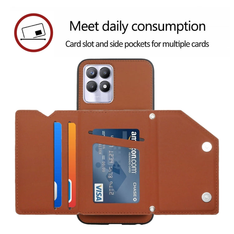 For OPPO Realme 8i Skin Feel PU + TPU + PC Back Cover Shockproof Phone Case with Card Slots & Holder & Photo Frame