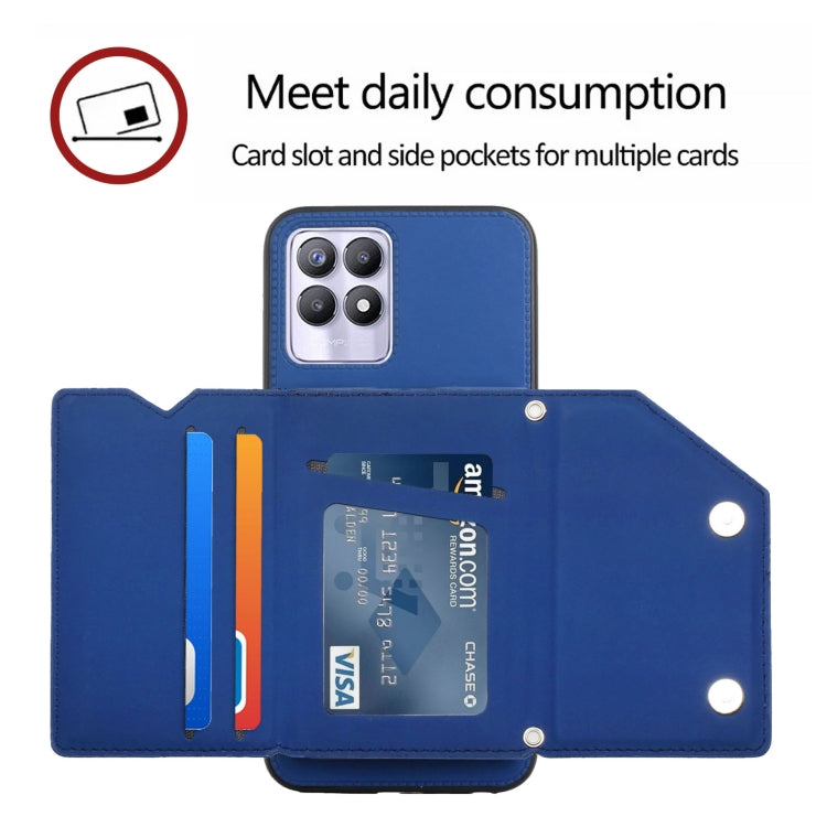For OPPO Realme 8i Skin Feel PU + TPU + PC Back Cover Shockproof Phone Case with Card Slots & Holder & Photo Frame