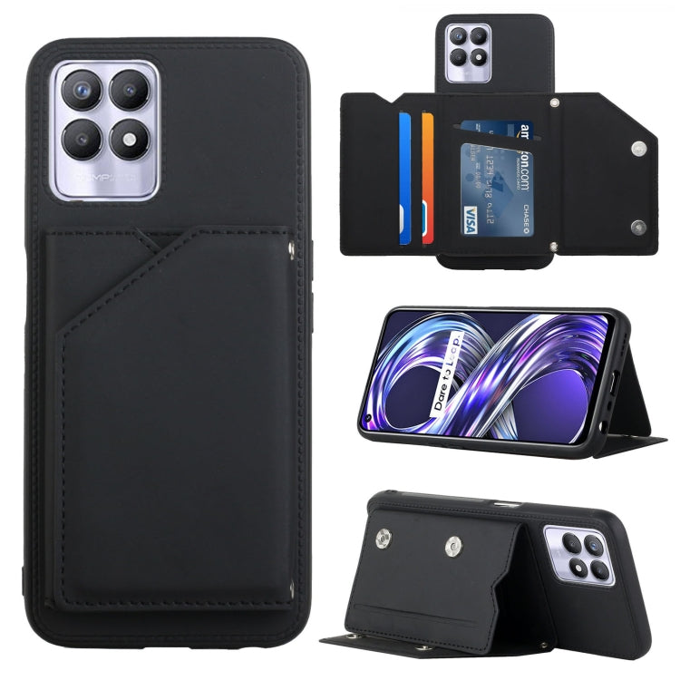 For OPPO Realme 8i Skin Feel PU + TPU + PC Back Cover Shockproof Phone Case with Card Slots & Holder & Photo Frame