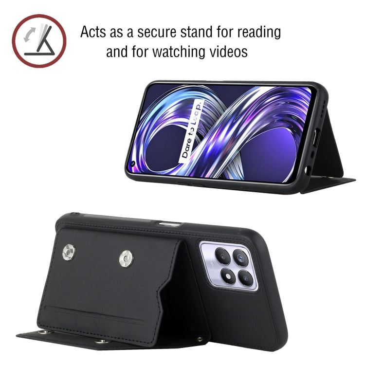 For OPPO Realme 8i Skin Feel PU + TPU + PC Back Cover Shockproof Phone Case with Card Slots & Holder & Photo Frame