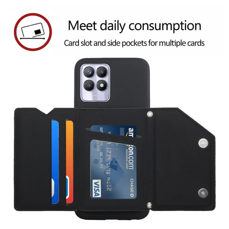 For OPPO Realme 8i Skin Feel PU + TPU + PC Back Cover Shockproof Phone Case with Card Slots & Holder & Photo Frame