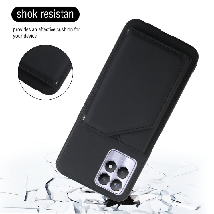 For OPPO Realme 8i Skin Feel PU + TPU + PC Back Cover Shockproof Phone Case with Card Slots & Holder & Photo Frame