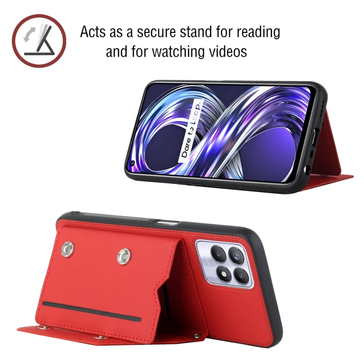 For OPPO Realme 8i Skin Feel PU + TPU + PC Back Cover Shockproof Phone Case with Card Slots & Holder & Photo Frame