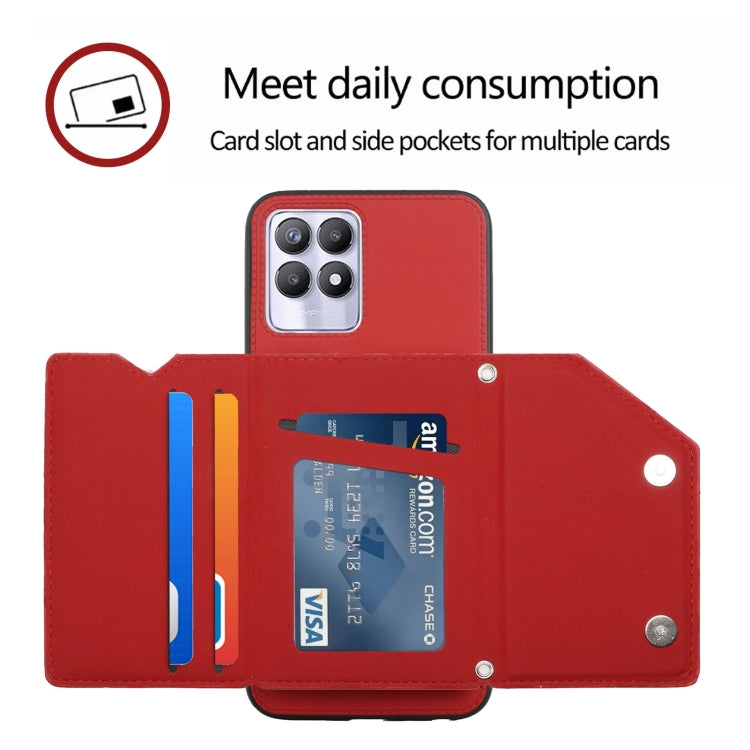 For OPPO Realme 8i Skin Feel PU + TPU + PC Back Cover Shockproof Phone Case with Card Slots & Holder & Photo Frame