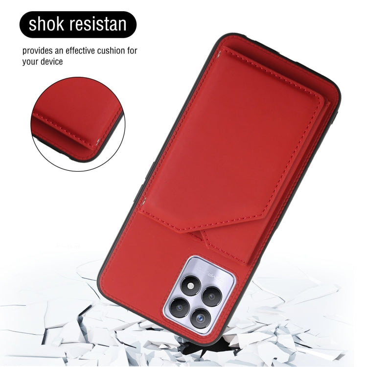 For OPPO Realme 8i Skin Feel PU + TPU + PC Back Cover Shockproof Phone Case with Card Slots & Holder & Photo Frame