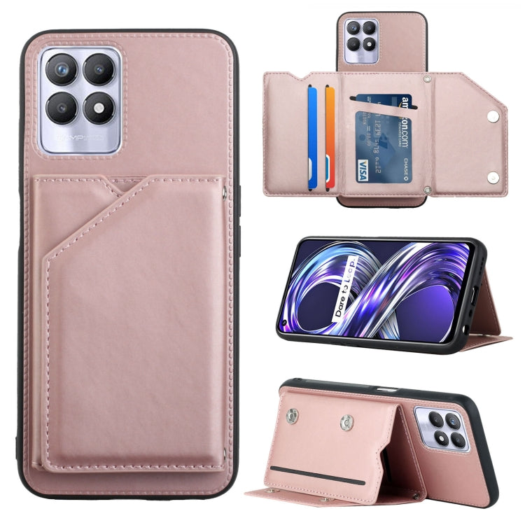 For OPPO Realme 8i Skin Feel PU + TPU + PC Back Cover Shockproof Phone Case with Card Slots & Holder & Photo Frame