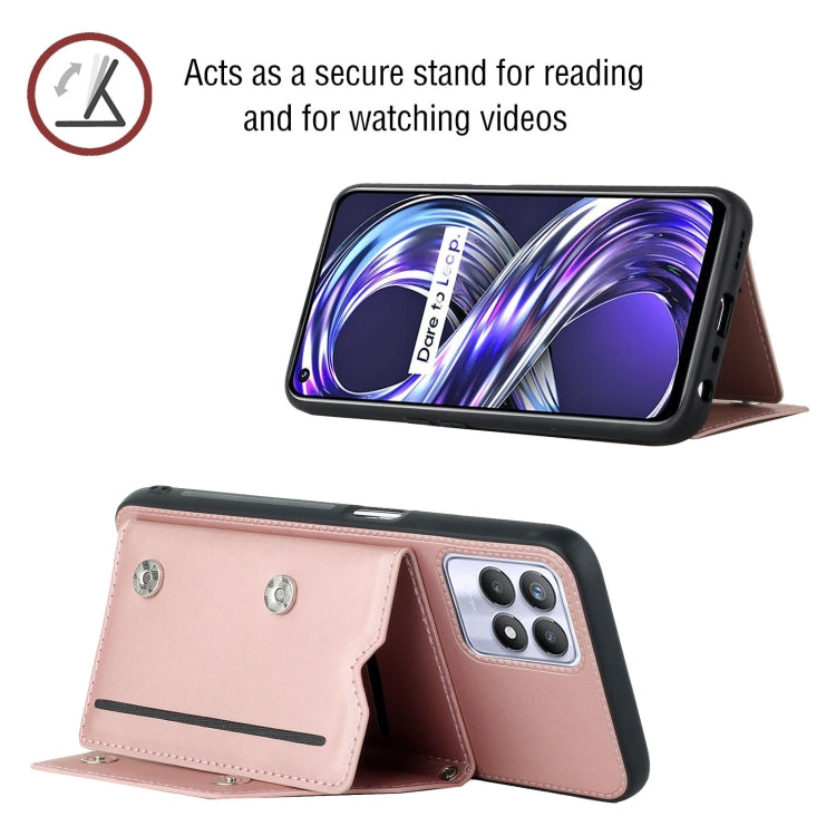 For OPPO Realme 8i Skin Feel PU + TPU + PC Back Cover Shockproof Phone Case with Card Slots & Holder & Photo Frame