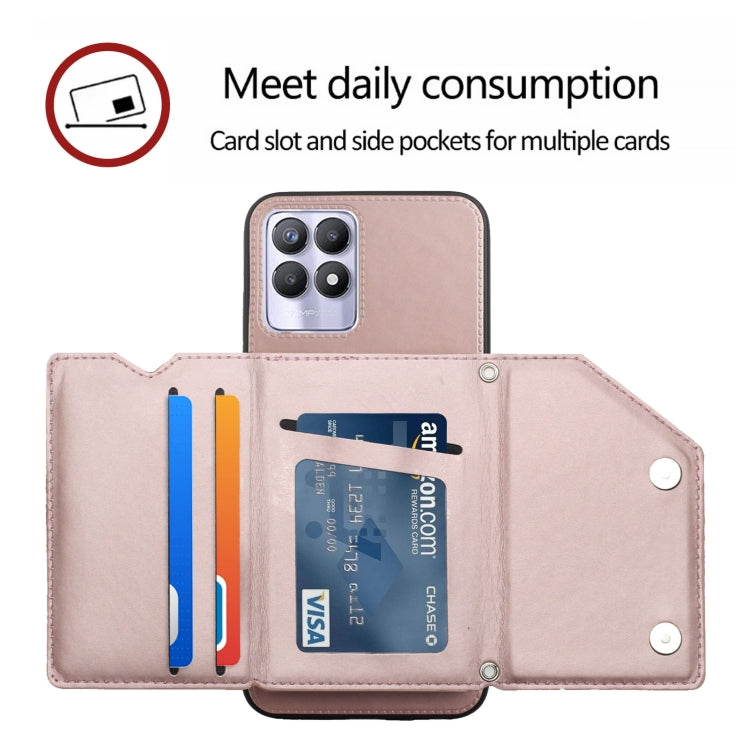 For OPPO Realme 8i Skin Feel PU + TPU + PC Back Cover Shockproof Phone Case with Card Slots & Holder & Photo Frame