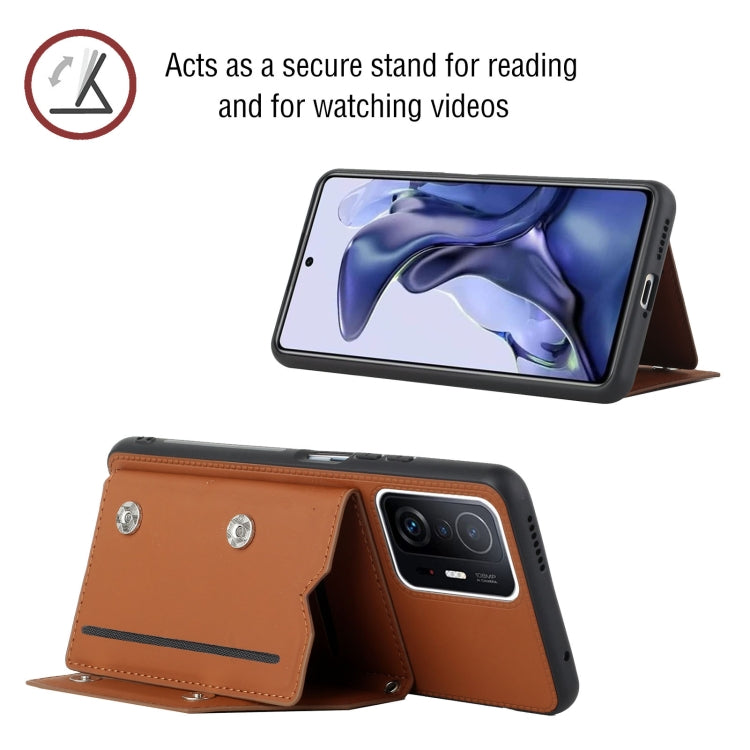 For Xiaomi Mi 11T / Mi 11 Pro Skin Feel PU + TPU + PC Back Cover Shockproof Phone Case with Card Slots & Holder & Photo Frame