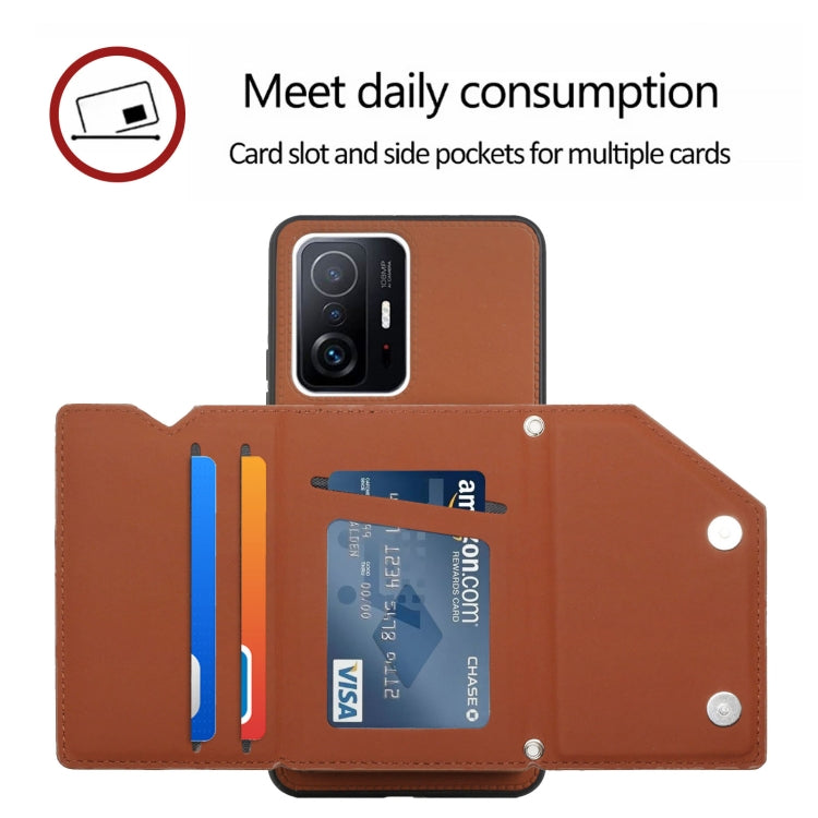 For Xiaomi Mi 11T / Mi 11 Pro Skin Feel PU + TPU + PC Back Cover Shockproof Phone Case with Card Slots & Holder & Photo Frame