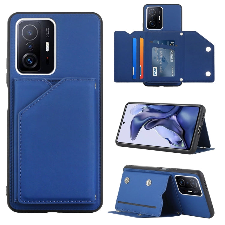 For Xiaomi Mi 11T / Mi 11 Pro Skin Feel PU + TPU + PC Back Cover Shockproof Phone Case with Card Slots & Holder & Photo Frame