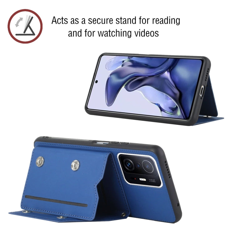 For Xiaomi Mi 11T / Mi 11 Pro Skin Feel PU + TPU + PC Back Cover Shockproof Phone Case with Card Slots & Holder & Photo Frame