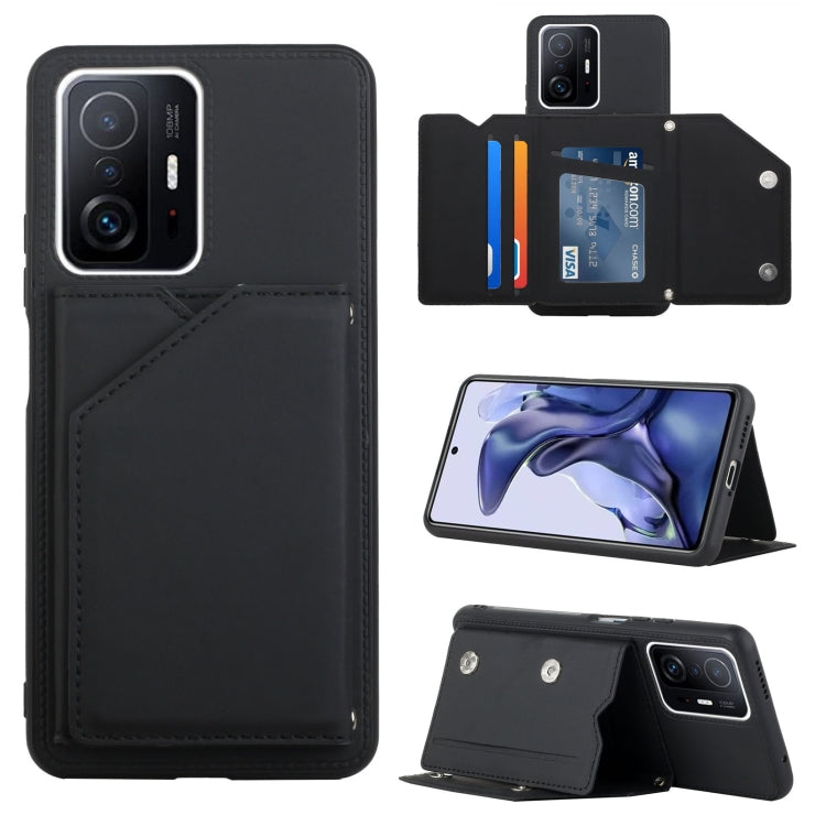 For Xiaomi Mi 11T / Mi 11 Pro Skin Feel PU + TPU + PC Back Cover Shockproof Phone Case with Card Slots & Holder & Photo Frame