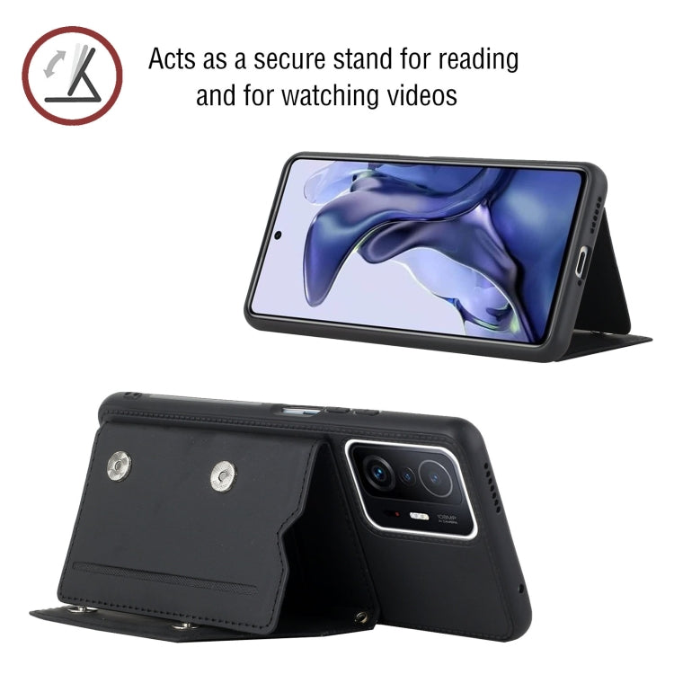 For Xiaomi Mi 11T / Mi 11 Pro Skin Feel PU + TPU + PC Back Cover Shockproof Phone Case with Card Slots & Holder & Photo Frame