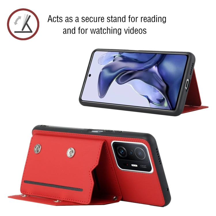 For Xiaomi Mi 11T / Mi 11 Pro Skin Feel PU + TPU + PC Back Cover Shockproof Phone Case with Card Slots & Holder & Photo Frame