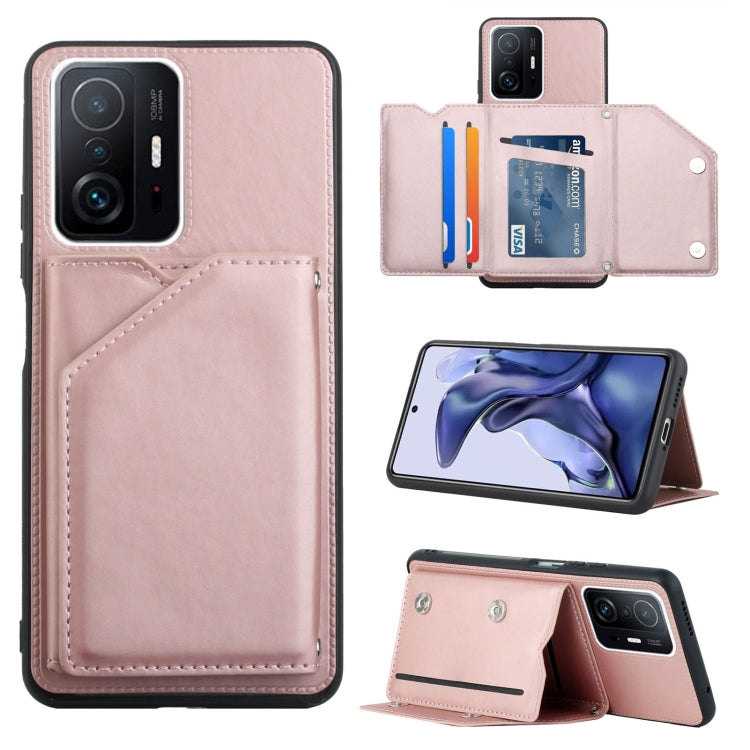 For Xiaomi Mi 11T / Mi 11 Pro Skin Feel PU + TPU + PC Back Cover Shockproof Phone Case with Card Slots & Holder & Photo Frame